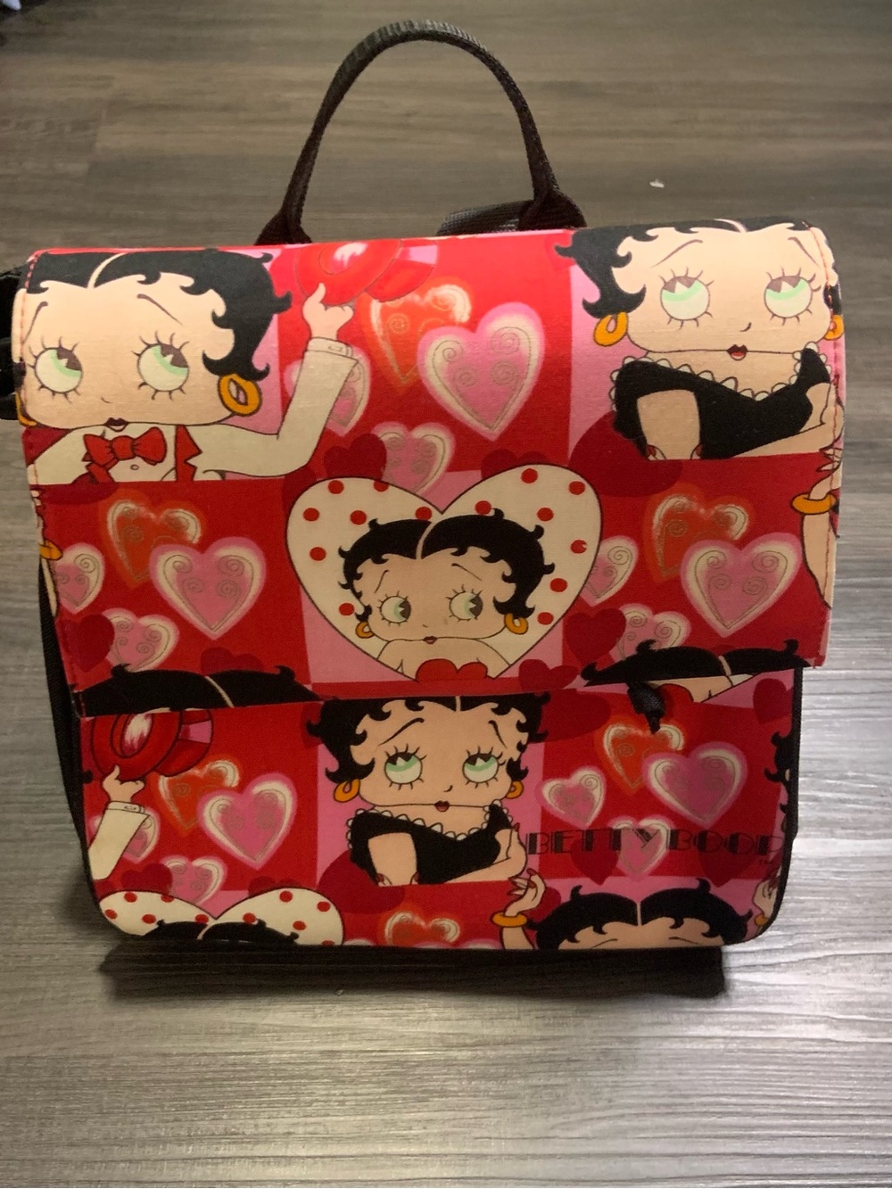 Betty Boop Red Heart Print Mini Top-Handle Bag